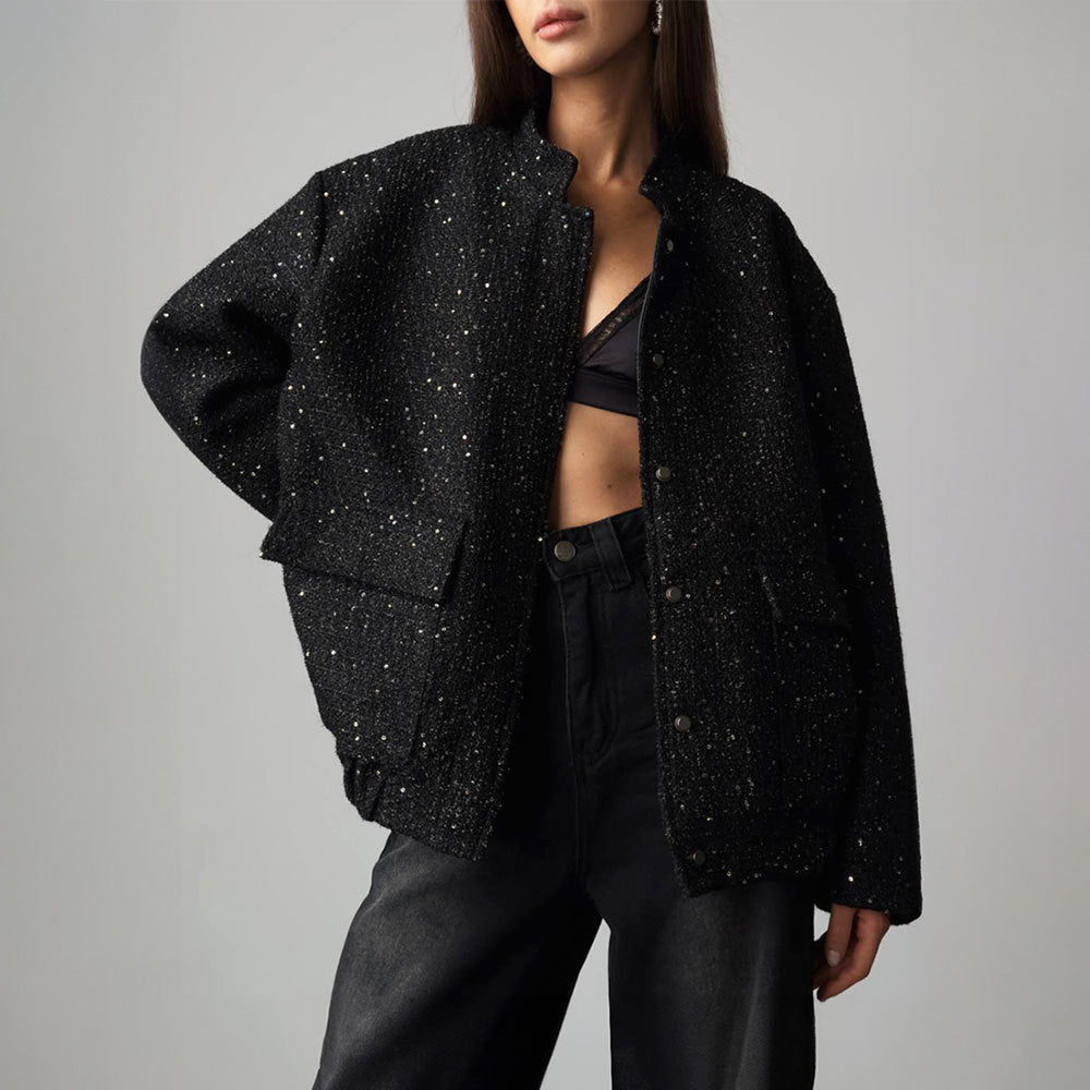Damen Glitzernde Stoffjacke mit kurzen Ärmeln EB
