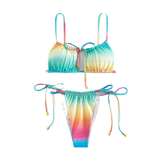 Damen Triangel-Bikini mit individuell verstellbaren Bändern und modischem Farbverlauf EB
