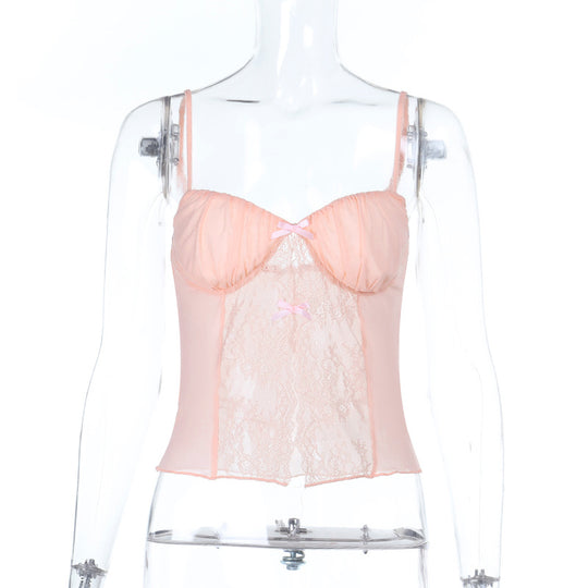 Damen Spitzen-Camisole mit Dekorativen Schleifendetails EB