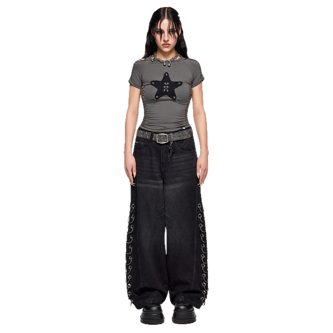 Damen figurbetontes T-Shirt mit Stern-Design EB
