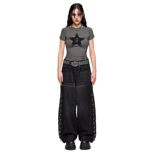 Damen figurbetontes T-Shirt mit Stern-Design EB