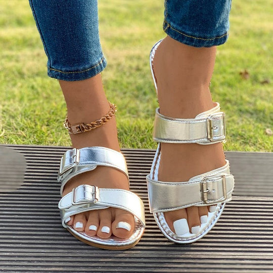 Damen Luxe Riemchensandalen mit dekorativer Schnallenverzierung EB