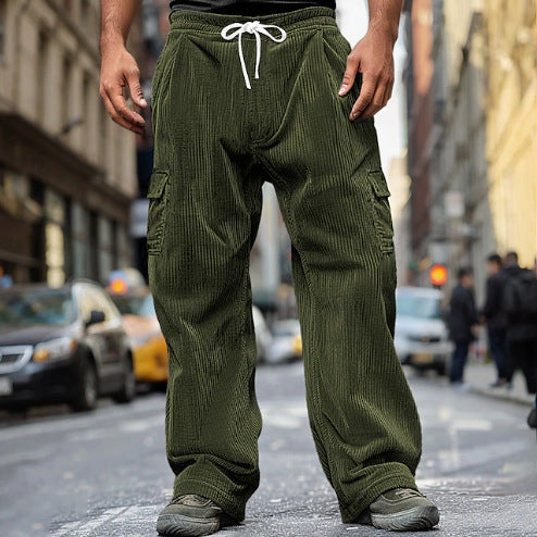 Herren nan Cord-Optik Cargo-Jogger mit Tunnelzug, elastischem Bund und aufgesetzten Klapptaschen EB