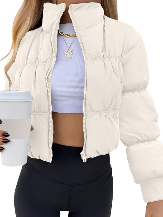 Damen gesteppte Kurzjacke mit hohem Kragen und voluminösem Schnitt EB