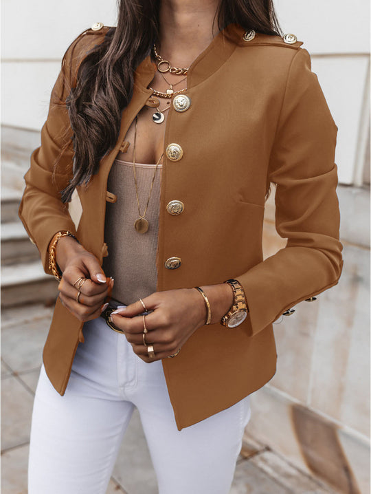 Damen nan militärischer Blazer mit Stehkragen und dekorativen Goldknöpfen EB