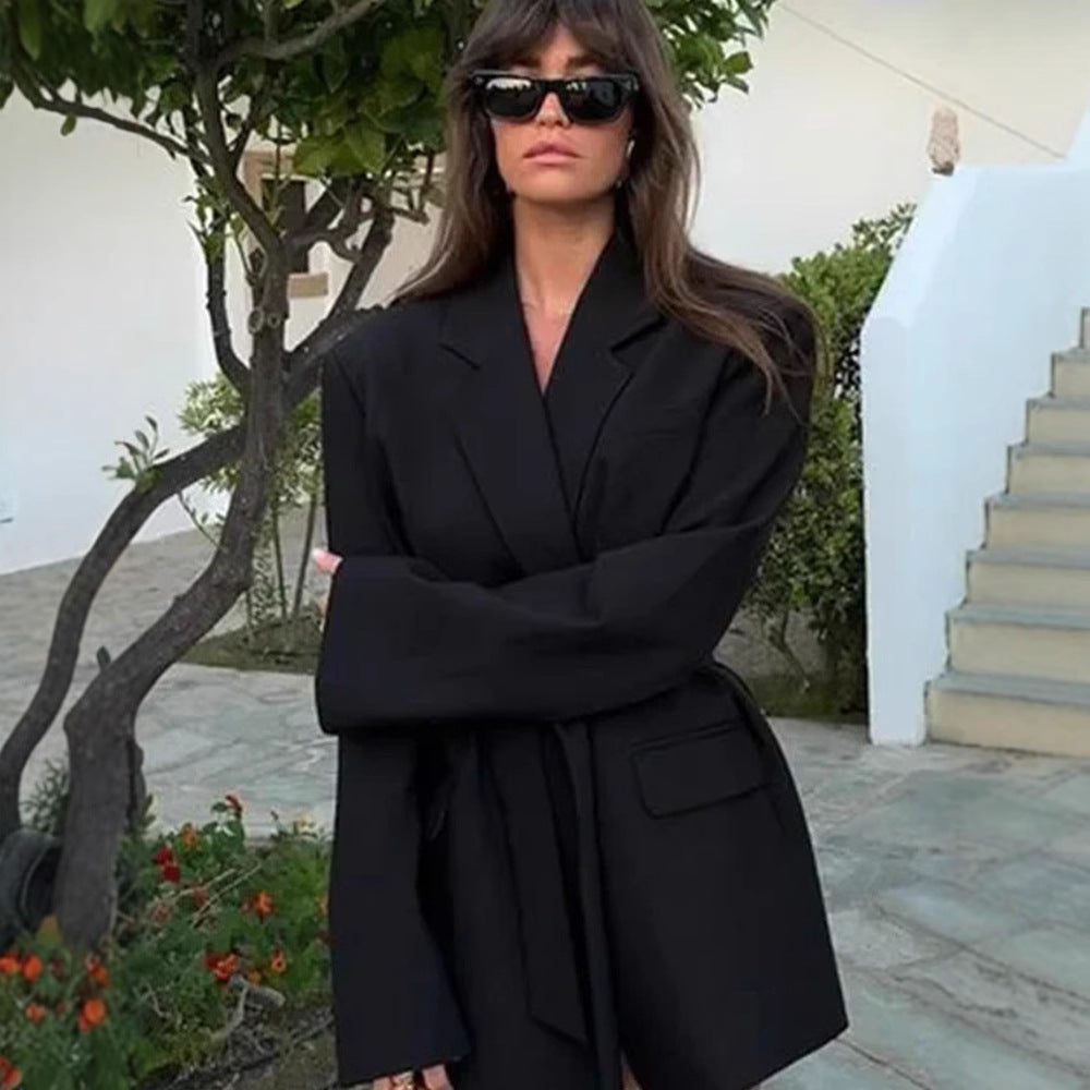 Damen Modischer Oversized Blazer mit Gürtel EB