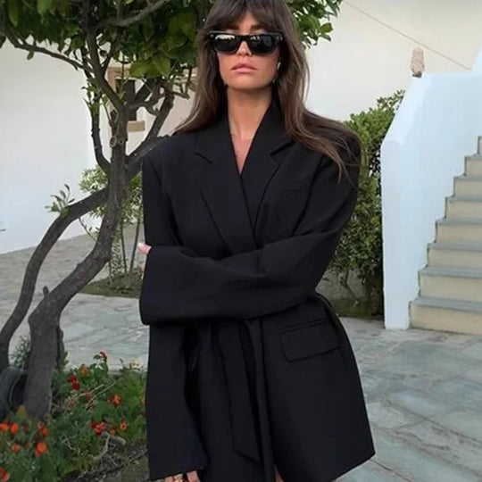 Damen Modischer Oversized Blazer mit Gürtel EB