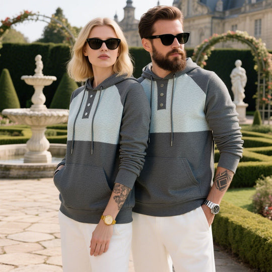 Herren modischer Kapuzenpullover mit strukturiertem Gewebe und praktischen Knopfdetails EB