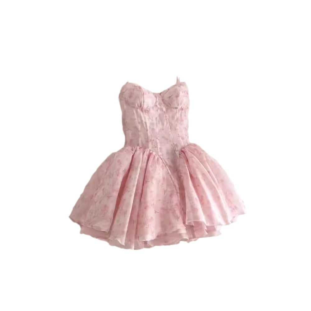 Damen Cocktailkleid mit trägerlosem Oberteil und schwingendem Tüllrock EB