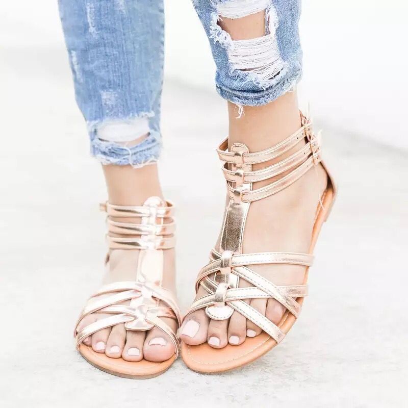 Damen Boho-Sandalen mit verstellbaren Knöchelriemen und Ethno‑Print EB