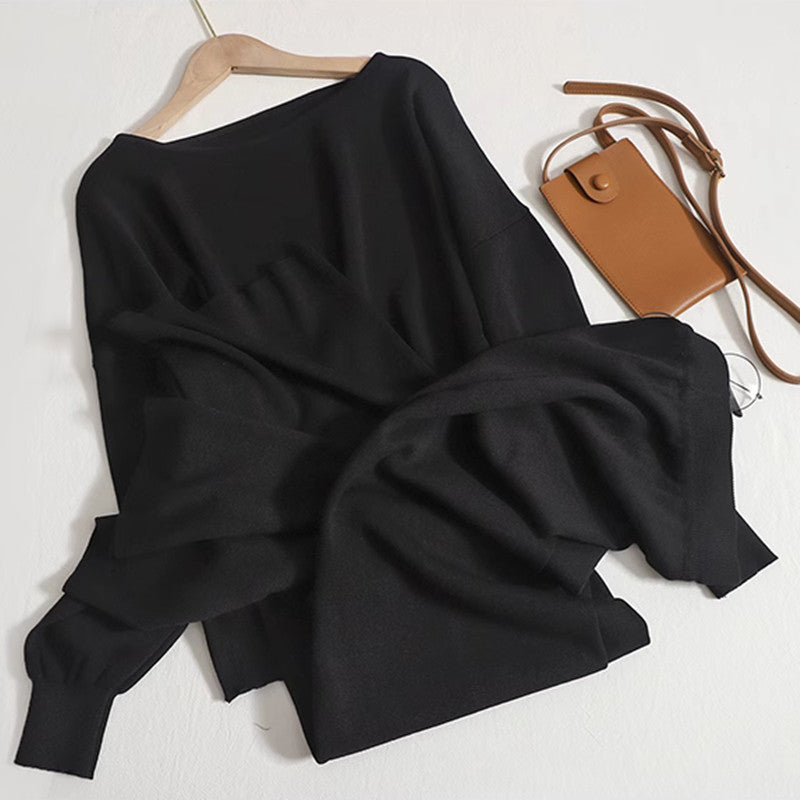 Damen lässiges Strickanzug-Set mit weitem Schnitt und modischen Details EB