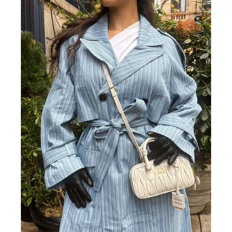 Damen Trenchcoat mit gestreiftem Design und Bindegürtel EB