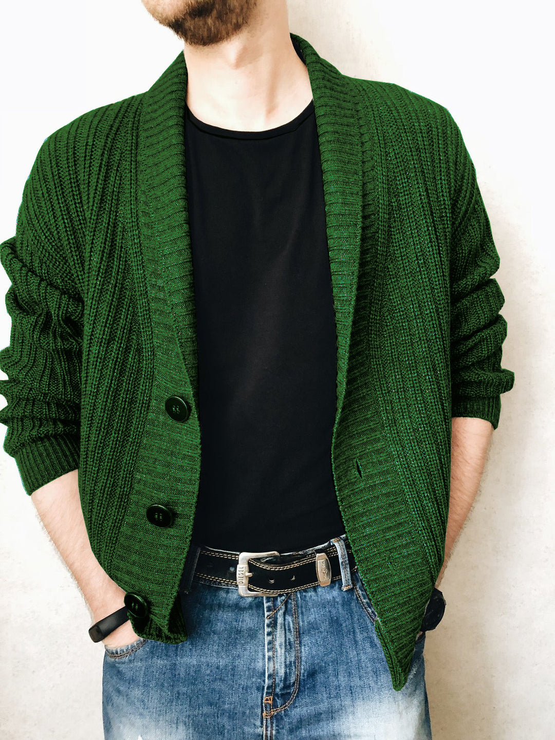 Herren Strickjacke mit modischem Schalkragen und praktischen Knöpfen EB