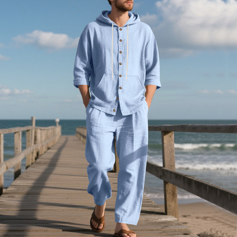 Herren bequeme Freizeit-Hose und Kapuzenjacke Set EB