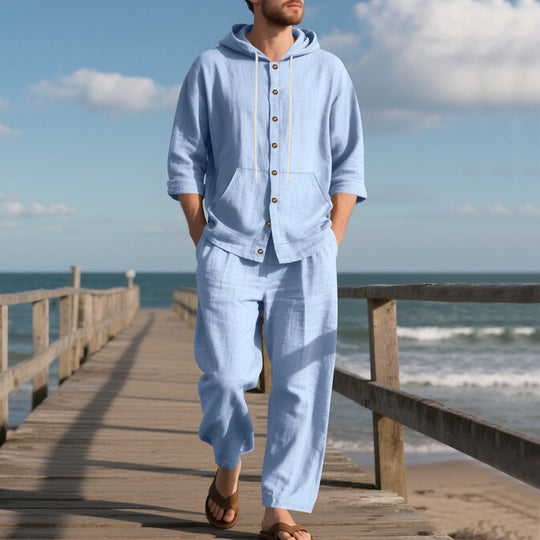 Herren bequeme Freizeit-Hose und Kapuzenjacke Set EB