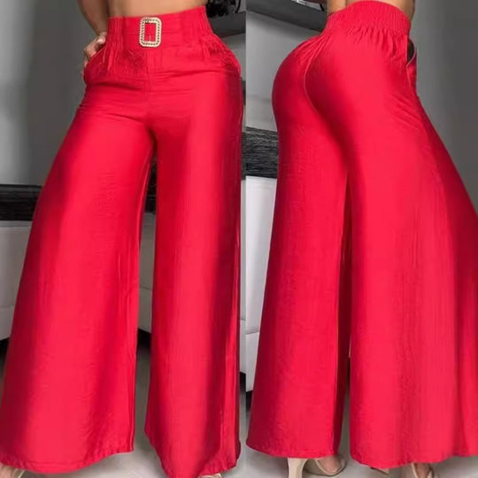 Damen Weit geschnittene Palazzo-Hose mit dekorativem Taillenbund EB
