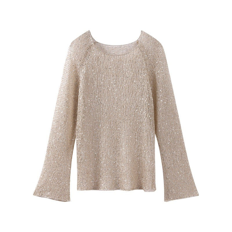 Damen lässiger Knit-Pullover mit transparentem Design EB
