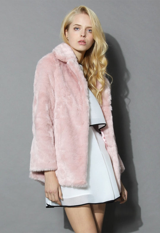 Damen Flauschige Kunstpelzjacke mit elegantem Revers EB
