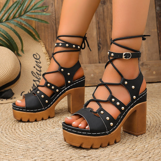Damen Plateau-Sandalen mit rutschfester Sohle und modischem Riemendesign EB