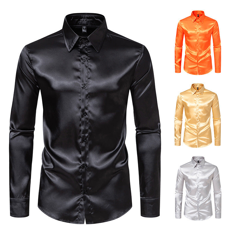 Herren Elegantes Satin-Hemd mit modernem Kragen und feiner Textur EB