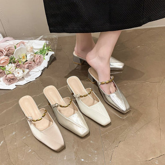 Damen elegante Slingback-Mules mit dekorativen Kettenakzenten EB