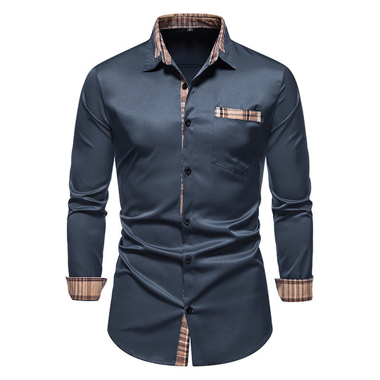 Herren Langärmliges Hemd mit modernem Karokragen und Brusttasche EB
