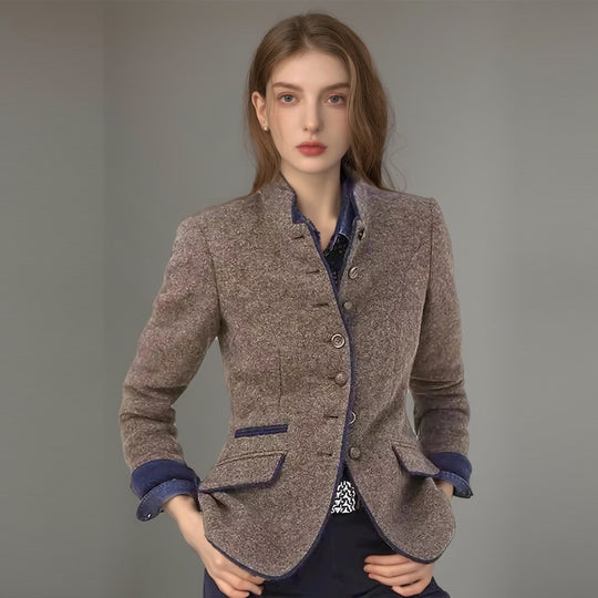Damen elegante Blazerjacke mit Knopfleiste und praktischen Taschen EB