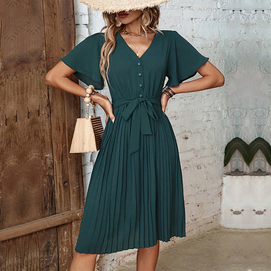 Damen Midikleid mit elegantem Faltenwurf und taillierbarem Gürtel EB