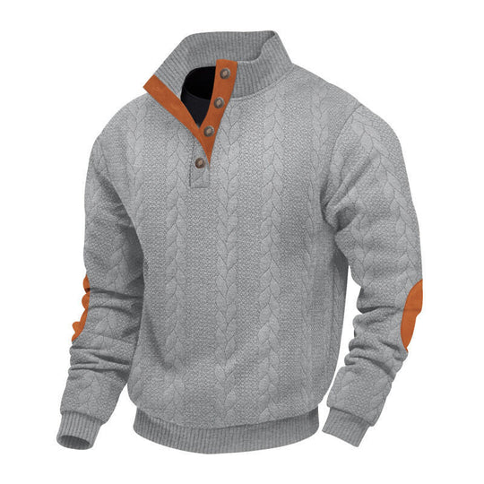 Herren nan grober Zopfstrick Troyer mit Knopfleiste und Veloursleder-Ellenbogenpatches EB