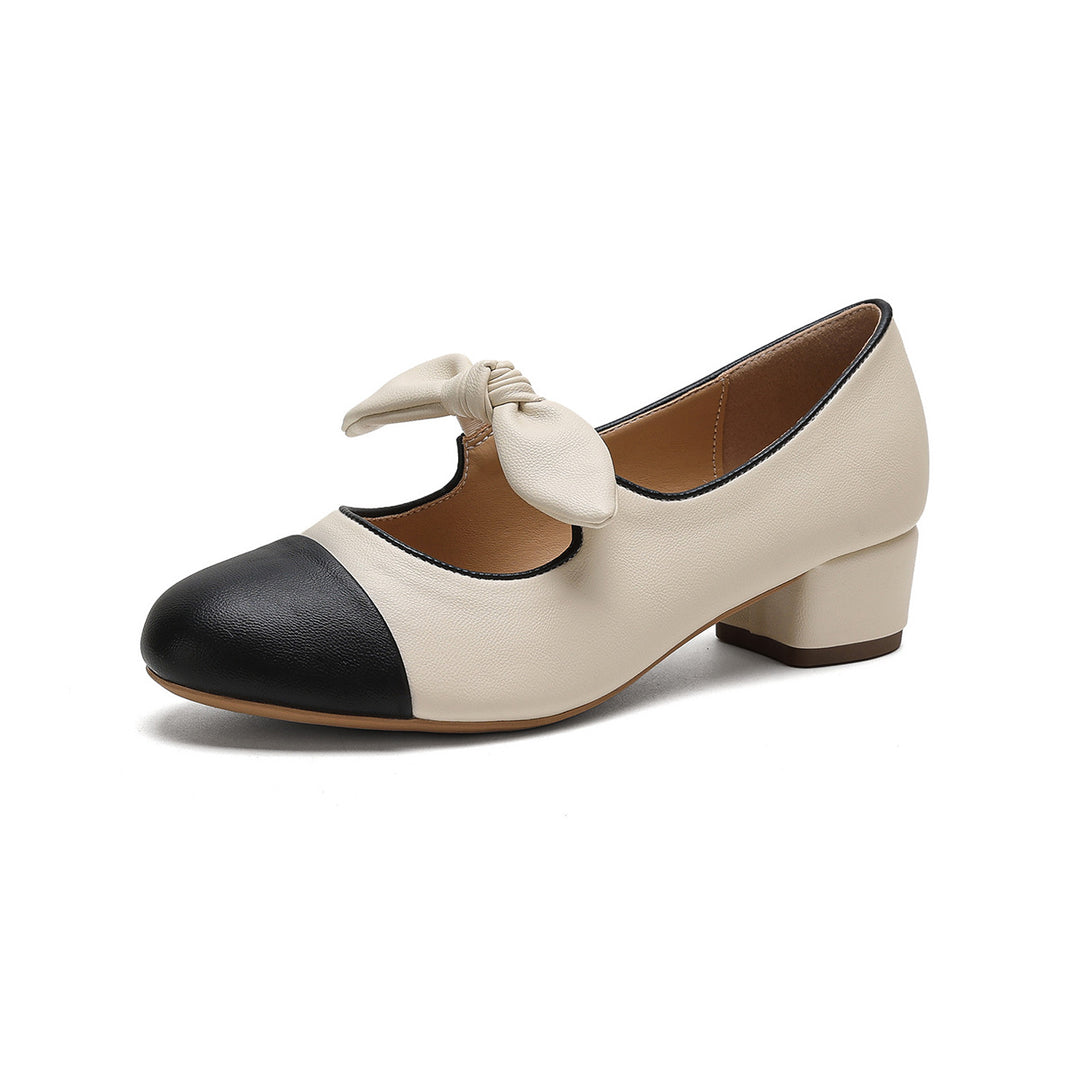 Damen elegante Ballerinas mit dekorativem Schleifenakzent und klassischem Farbblockdesign EB