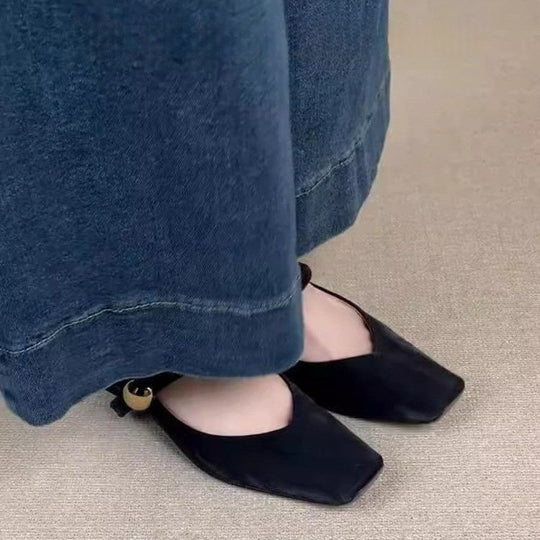 Damen Slipper mit eleganter Schnalle und modischem Blockabsatz EB