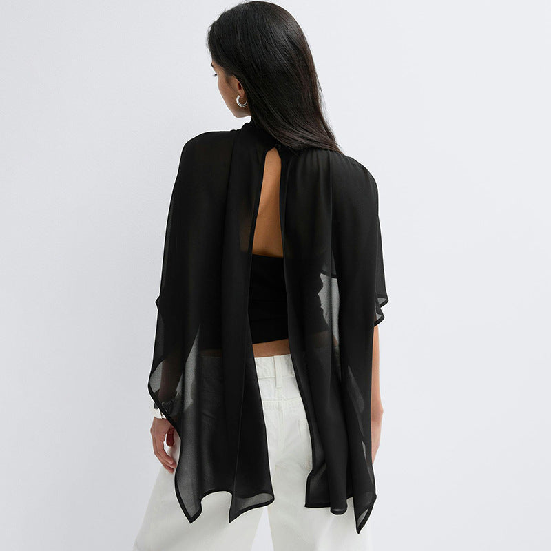 Damen elegantes Top mit transparenten Flügel-Ärmeln EB