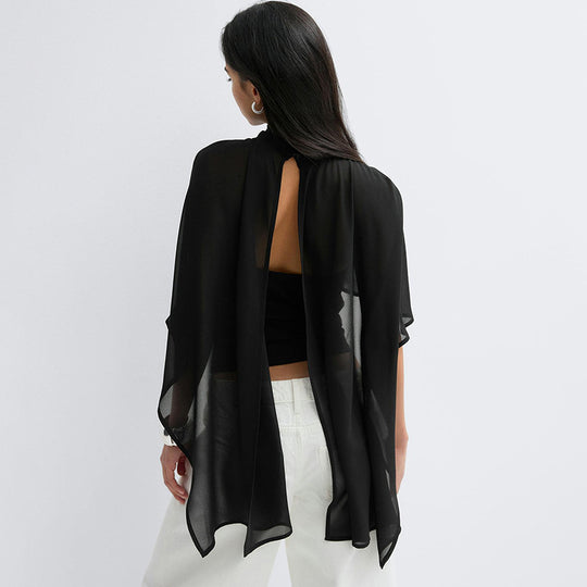 Damen elegantes Top mit transparenten Flügel-Ärmeln EB