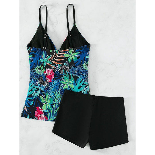 Damen Badeanzug-Set mit floralem Design und hohem Beinausschnitt EB