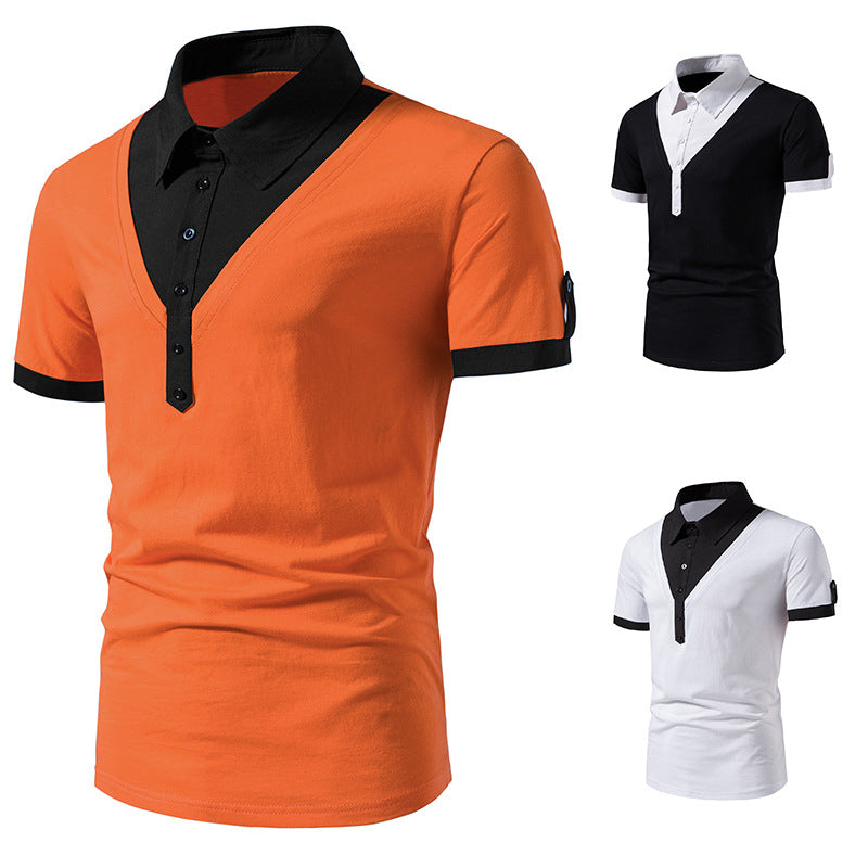 Herren Kurzarm Poloshirt mit V-Ausschnitt und kontrastierendem Kragen EB