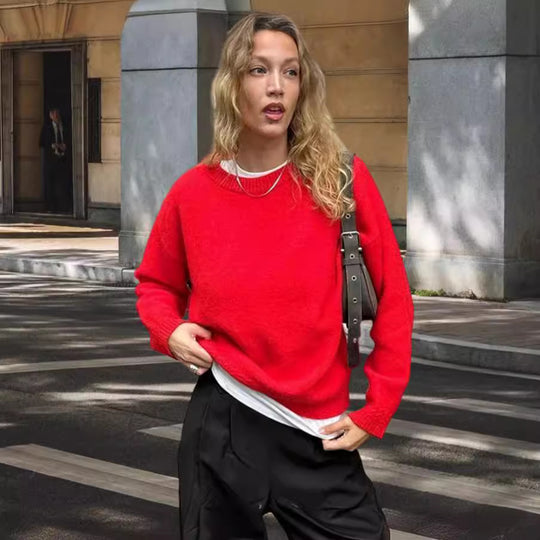 Damen Komfortabler Strickpullover mit weitem Schnitt und hochsteigendem Kragen EB