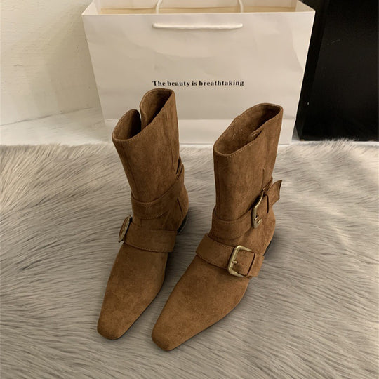 Damen elegante Stiefeletten mit modischem Schnallenverschluss EB