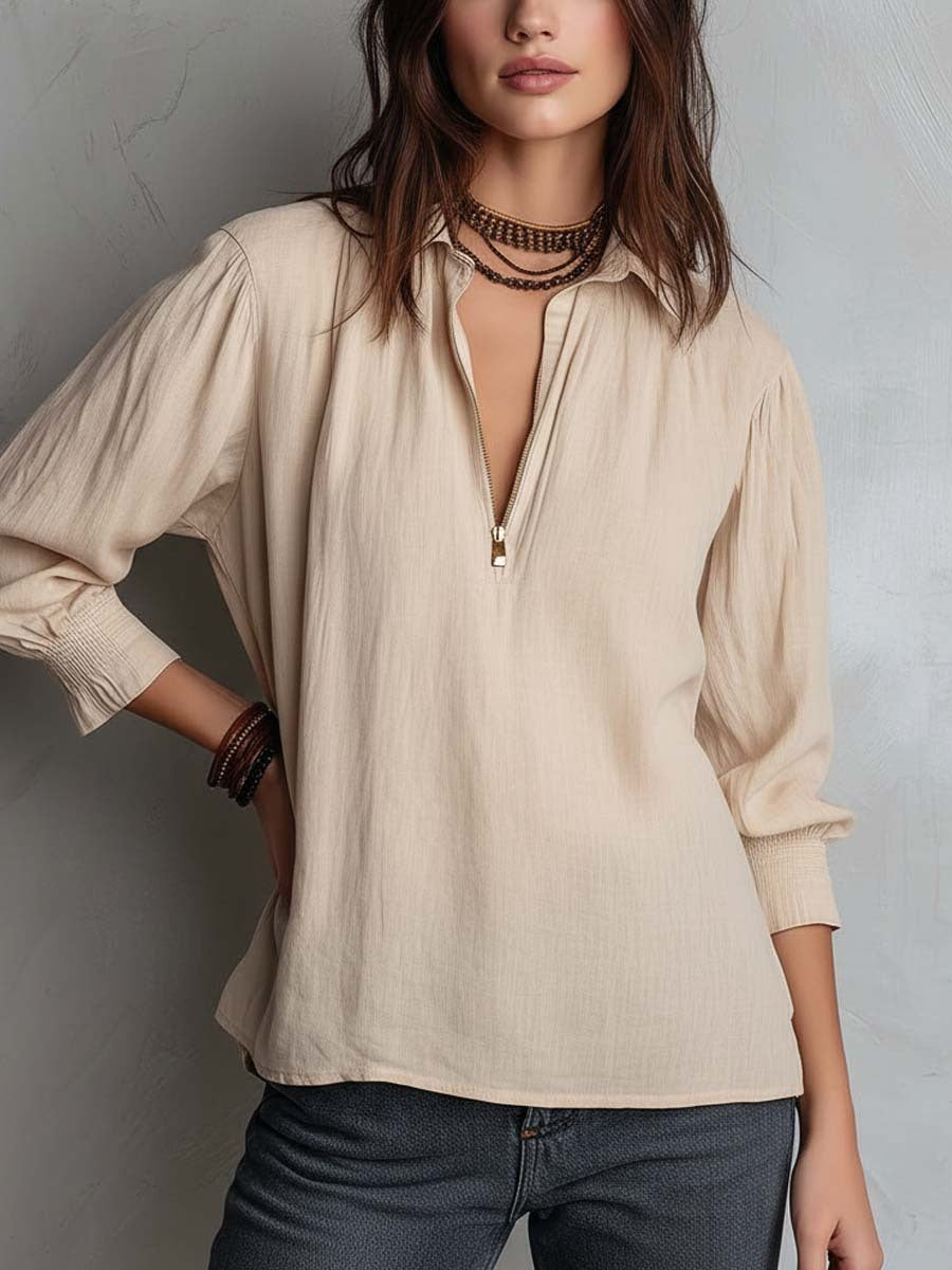 Damenbluse mit halblangem Arm und Reißverschluss EB