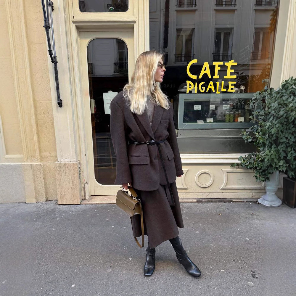 Damen Oversized Blazer mit Gürtel und eleganten Details EB