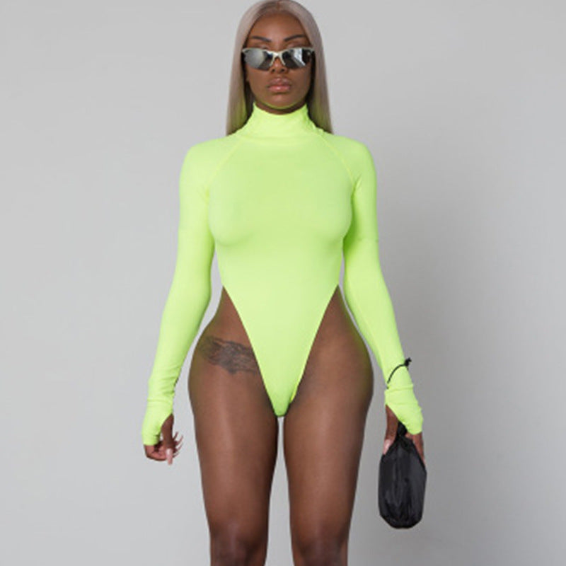 Damen Langarm-Bodysuit mit hohem Kragen und figurschmeichelndem Schnitt EB