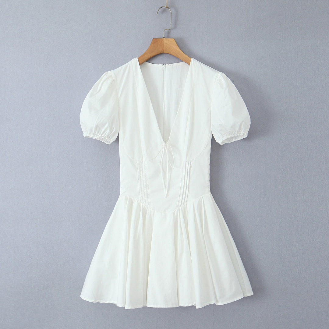 Damen verspieltes Mini-Wickelkleid mit Puffärmeln EB