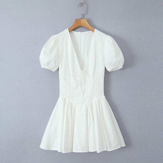 Damen verspieltes Mini-Wickelkleid mit Puffärmeln EB