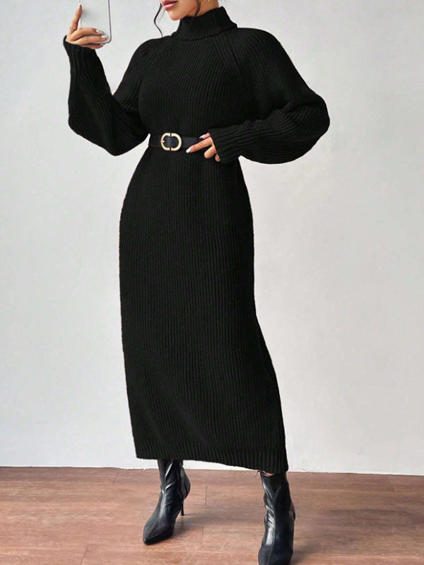 Damen Strickkleid mit hohem Kragen und weiten Ärmeln EB