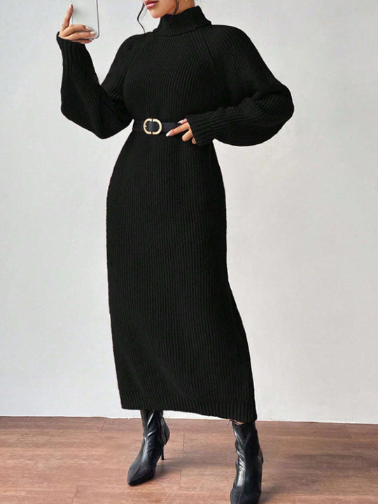 Damen Strickkleid mit hohem Kragen und weiten Ärmeln EB