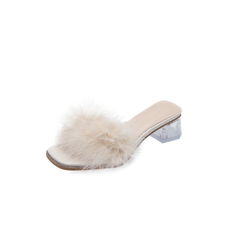 Damen trendige Mules mit flauschigem Detail EB