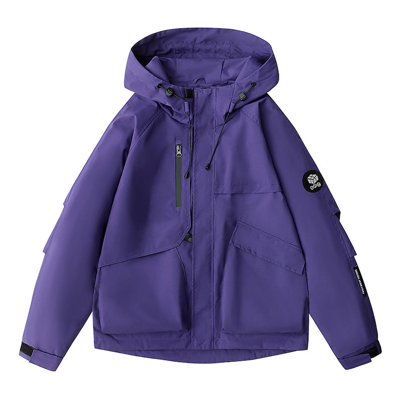 Herren wetterfeste Kapuzen-Fieldjacke mit multifunktionalen Taschen, verstellbarer Kapuze und Kinnschutz EB