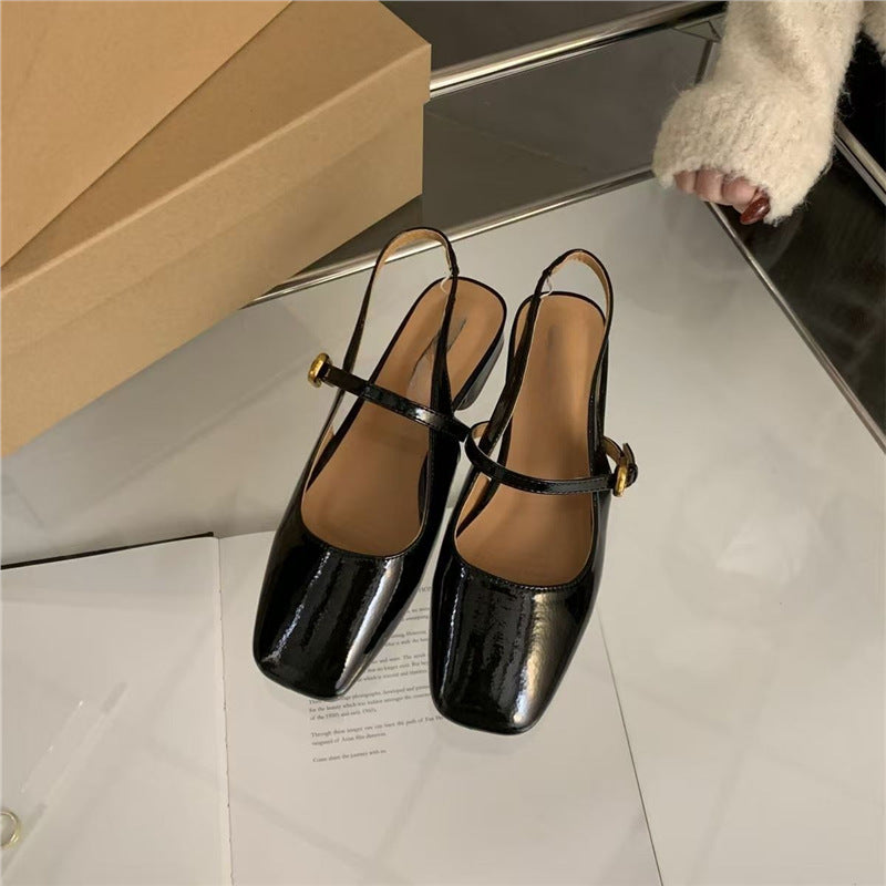 Damen Slingback-Pumps mit breitem Blockabsatz und dekorativem Schnallenakzent EB