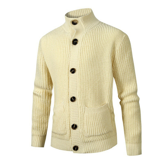 Herren modischer Strickcardigan mit hohem Kragen und Knopfdetails EB