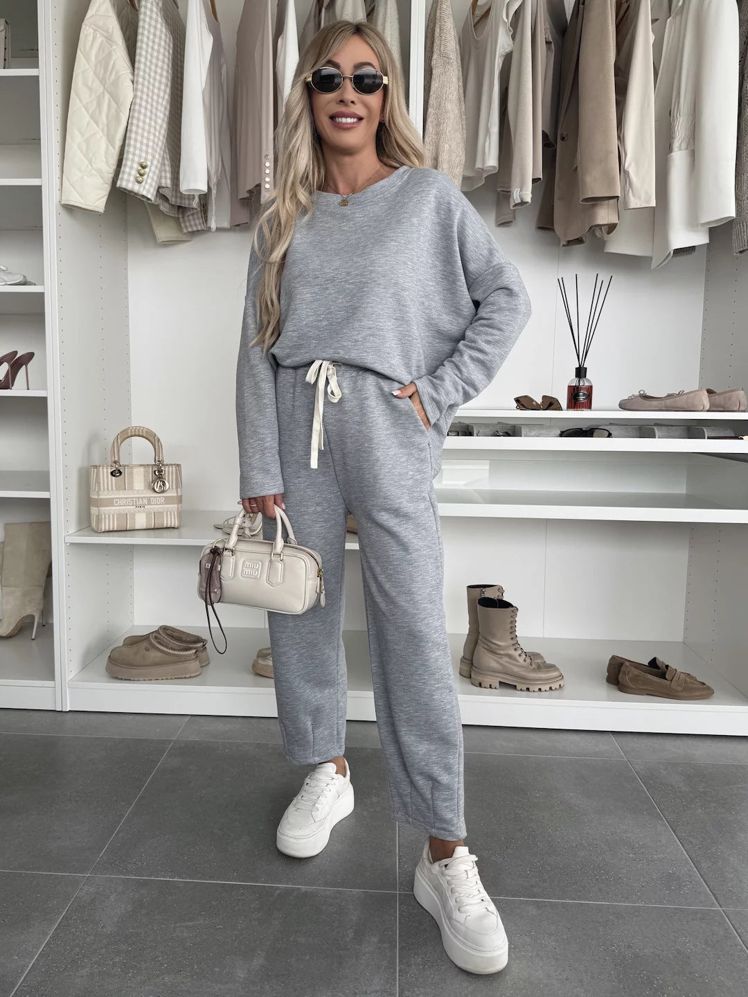 Damen elegantes Freizeit-Lounge-Set aus weicher Baumwolle mit Gummizug EB