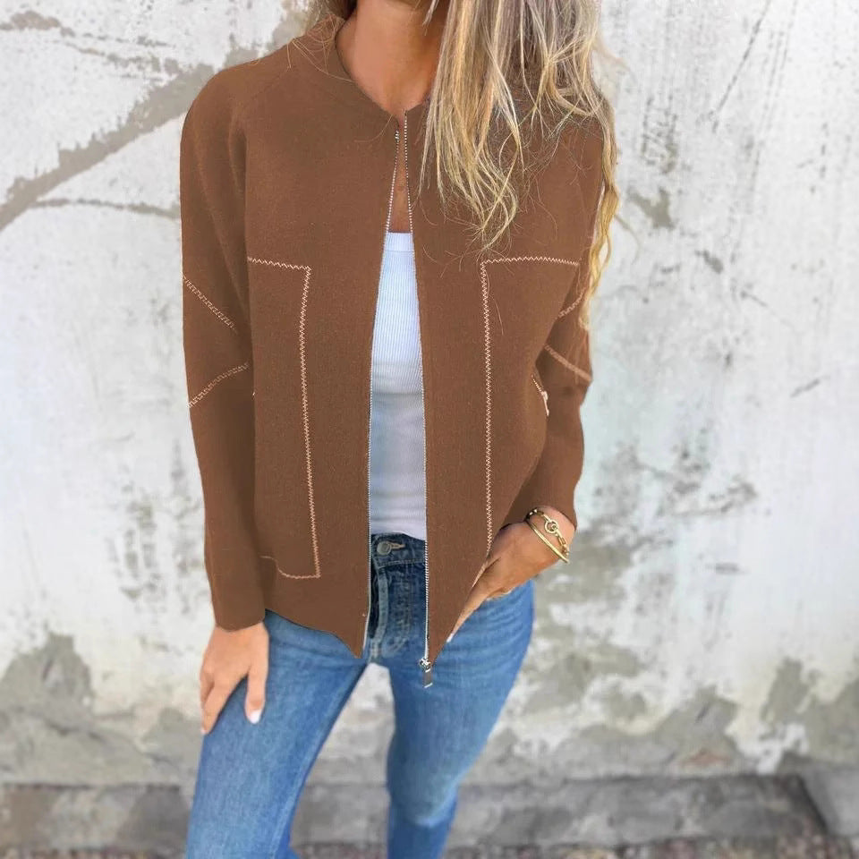 Damen Strickjacke mit eleganten Zipper-Details und feinem Strukturmuster EB